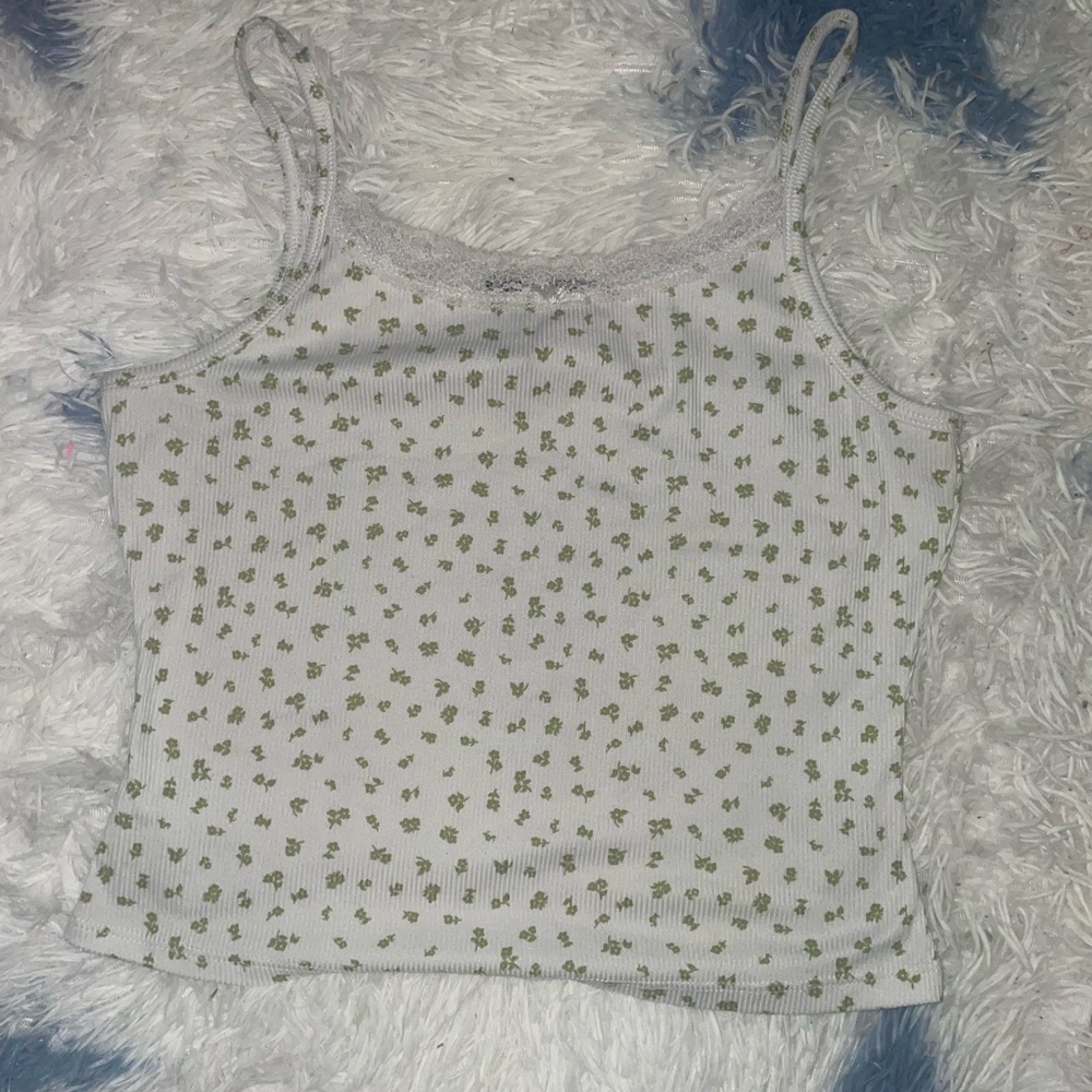 Chic White and Green Patterned Women's Camisole